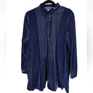 Cold Water Creek Blue Velvet Tunic Top Front Button Women’s plus Sz 1X